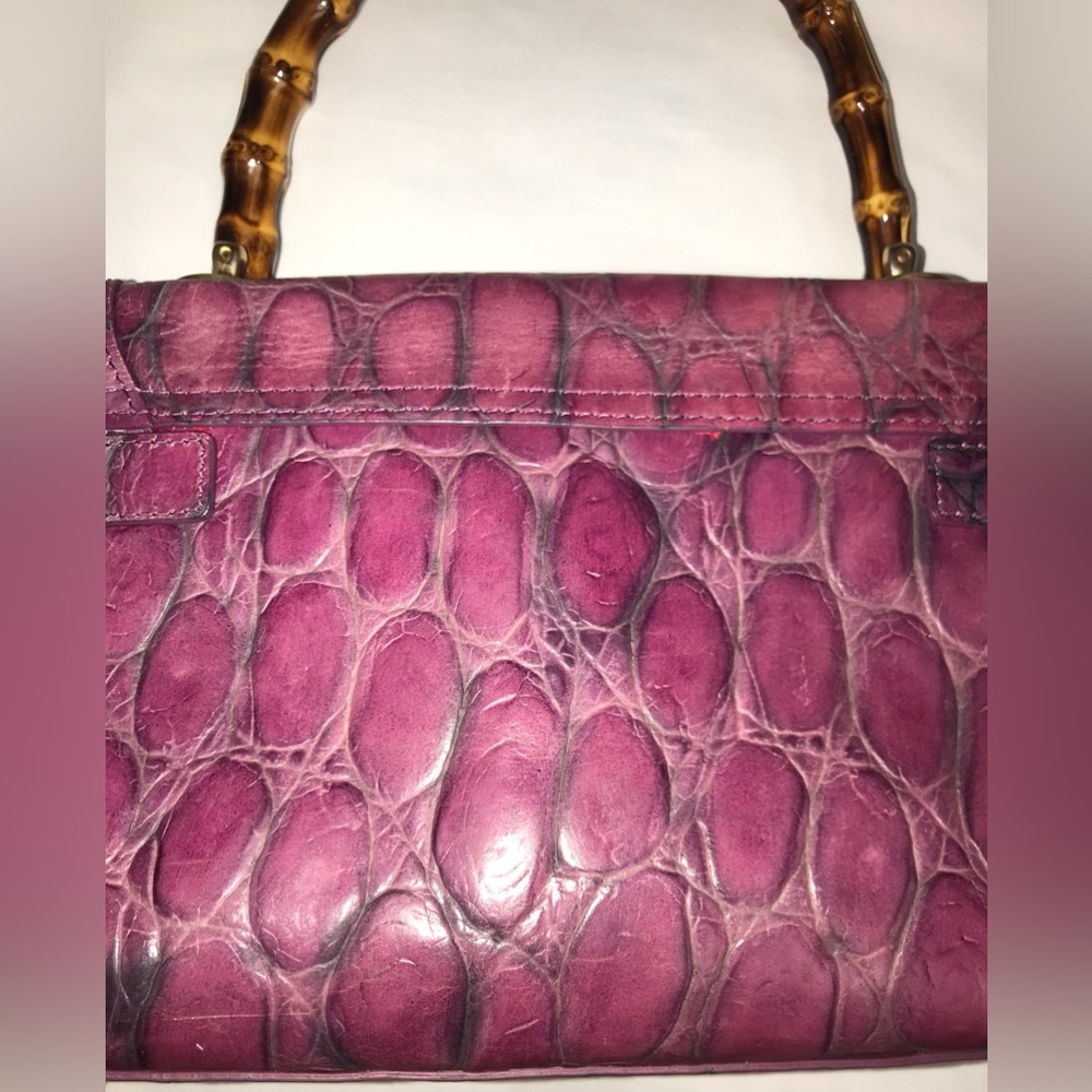 Elaine Turner Rare purple Croc turn lock wooden handle red lining - Picture 8 of 16
